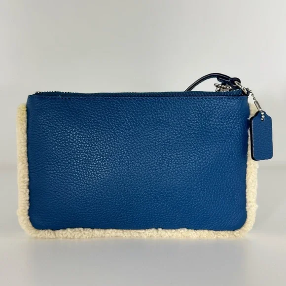 COACH Blue Extra Large Leather Sherpa Wristlet